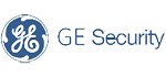 The logo for ge security is blue and white.